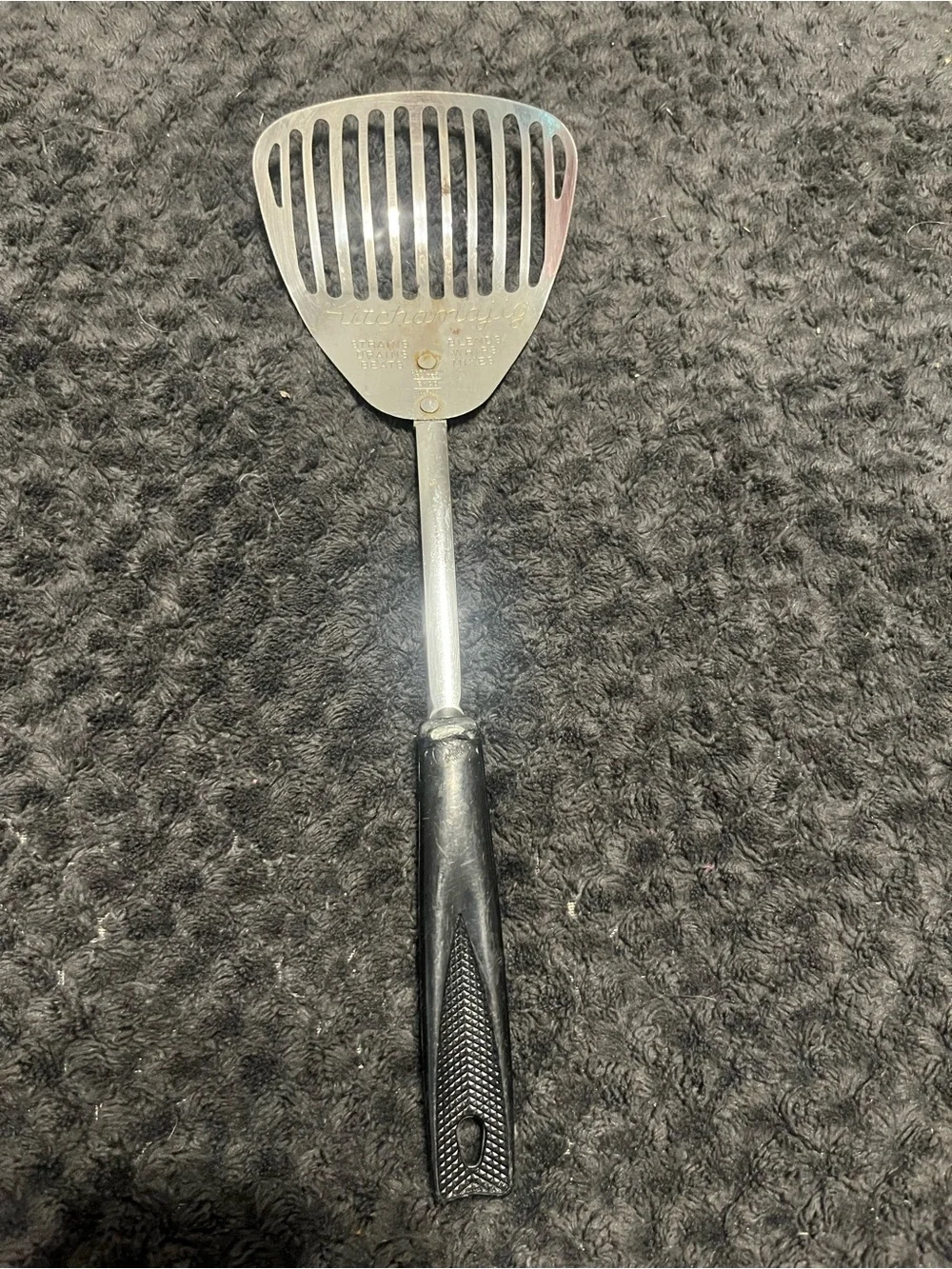Ekco Kitchamajig Stainless Slotted Blender Whips Strainer Black Handle USA